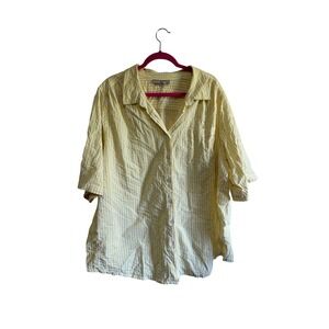 Woman Within Plus Size 2X Yellow‎ White Seersucker Button Up Cotton Top